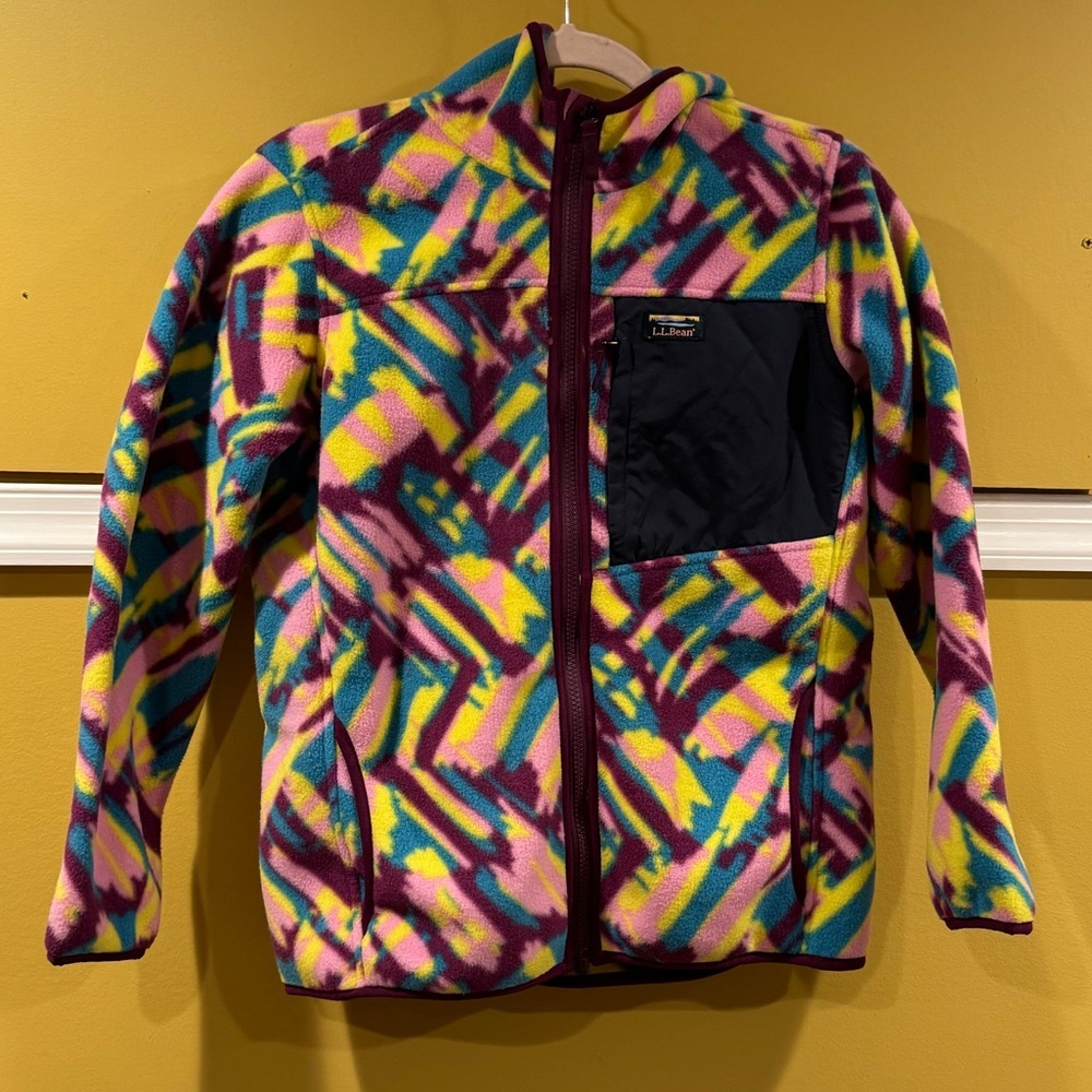 LL Bean Kids Retro Mountain Classic Fleece Jacket size 14-16 L colorful EUC